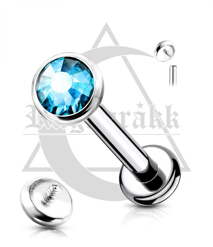 Flat Crystal Internally Threaded Labret Blue
