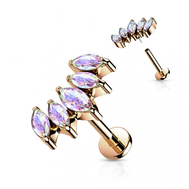 Mermaid Internally Threaded Labret Rose Gold Aurora Borealis