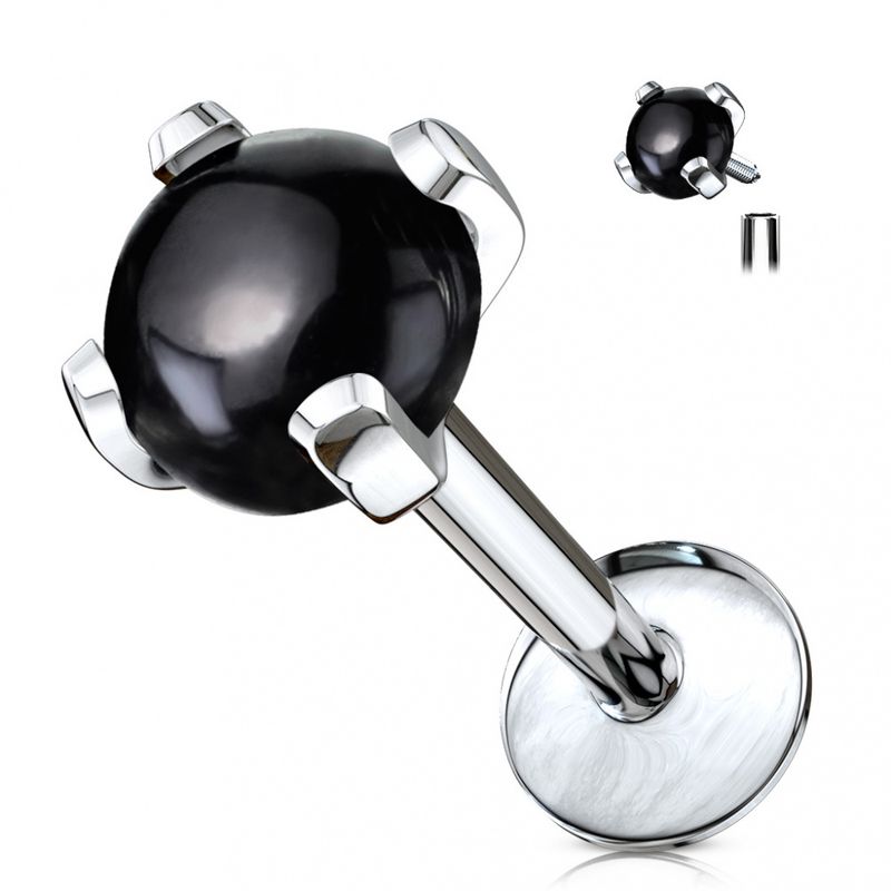 Semi Precious Stone Internally Threaded Labret Black Agate