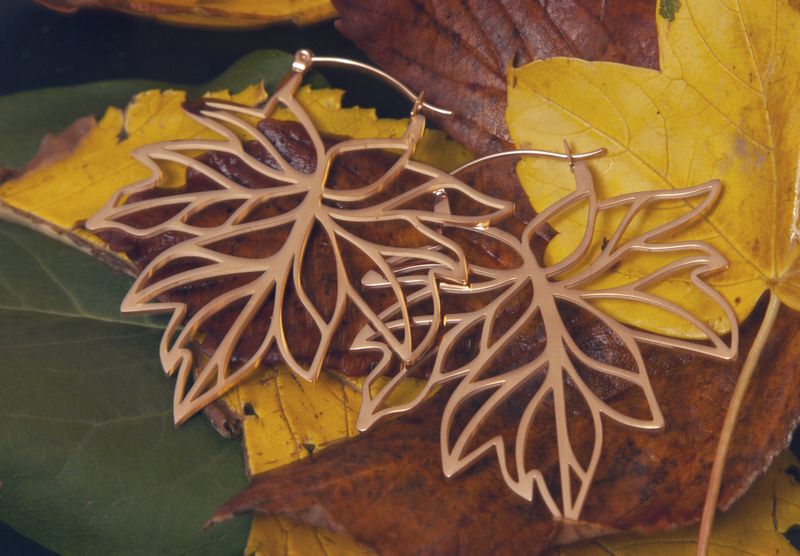 Autumn Leaf Hoops Rose Gold