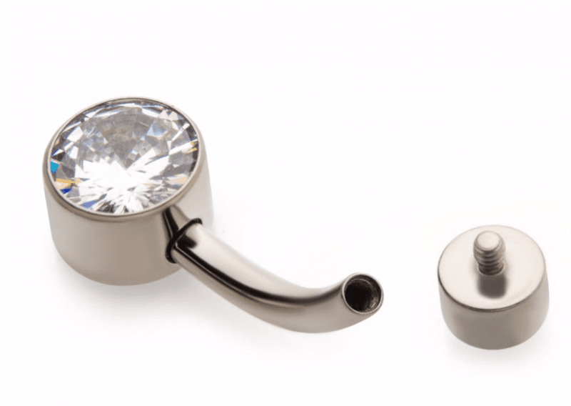 Titanium Round Swarovski Crystal Belly Ring Aurora Borealis