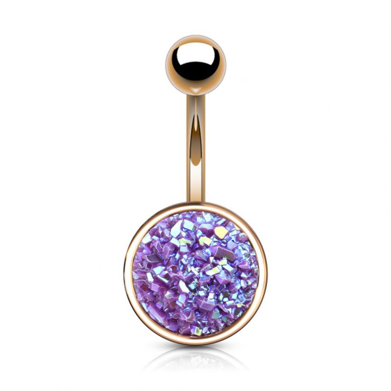 Druzy Stone Belly Ring Rose Gold Purple