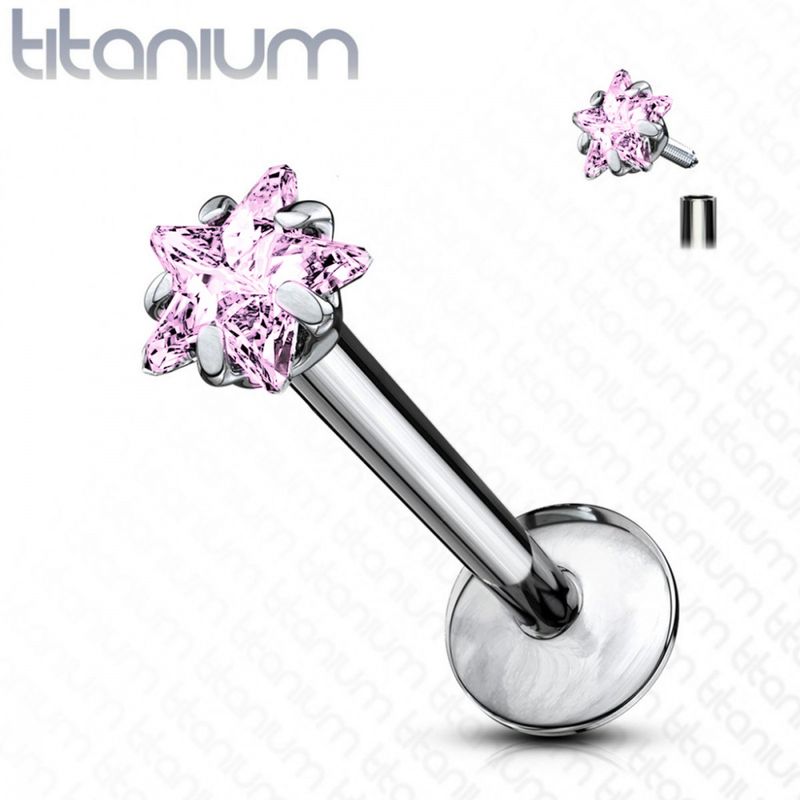 Prong Set Star Labret Internally Threaded Pink