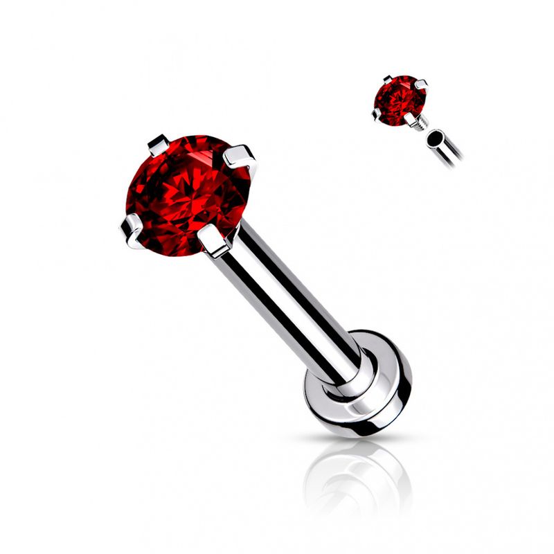 Prong Set 3mm Internally Threaded Labret Red