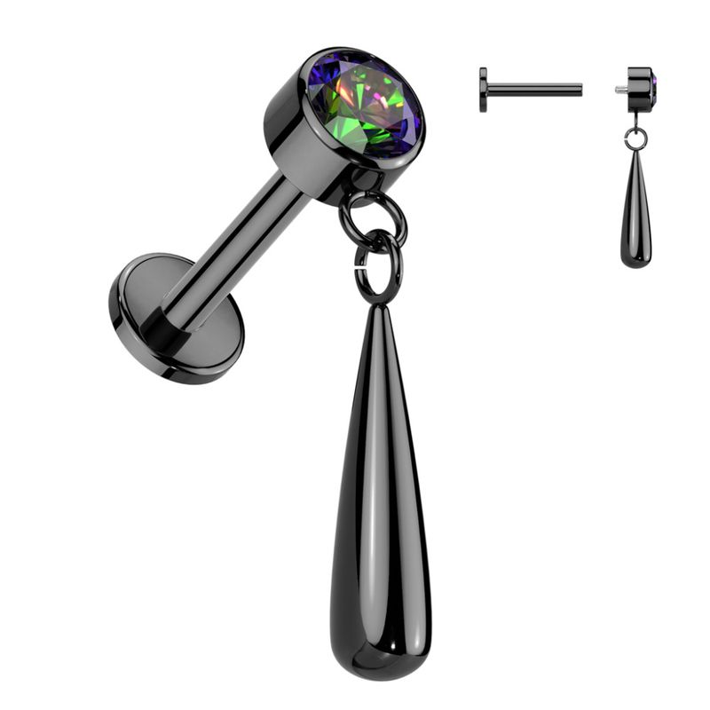 Tear of Eve Internally Threaded Labret Black Vitrail Medium