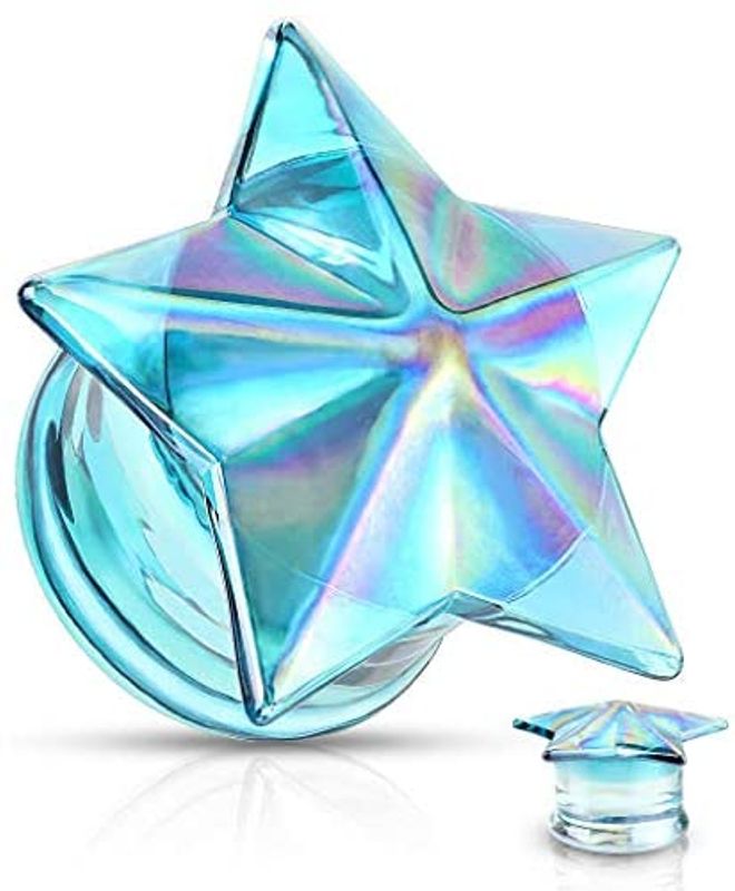 Blue Glass Star Flared Plug