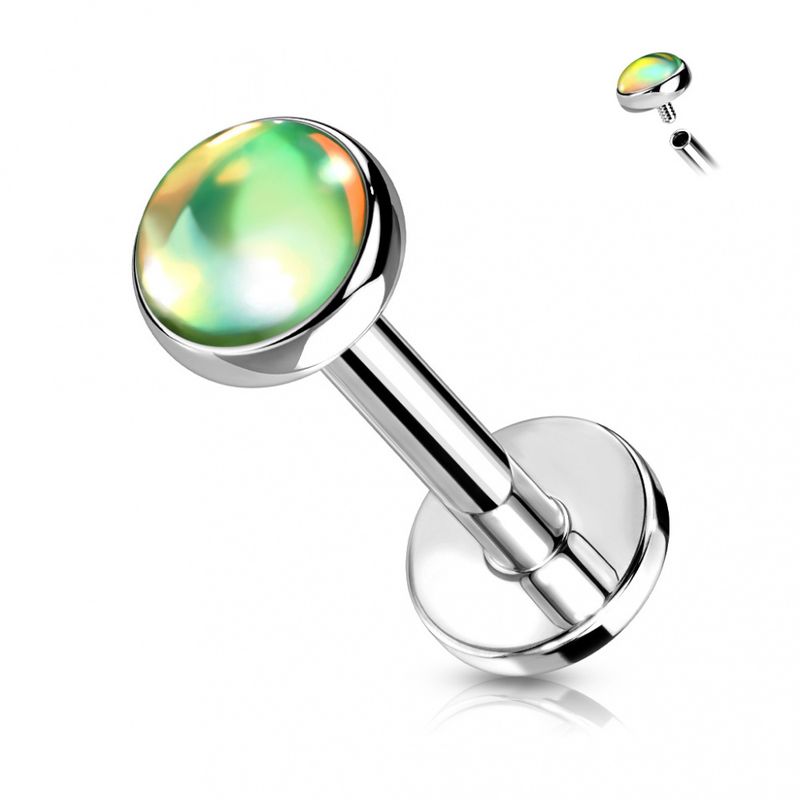 Iridescent Stone Internally Threaded Labret Green