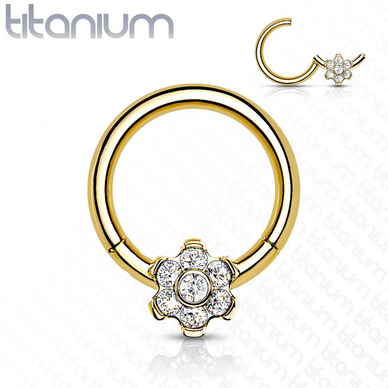 Titanium Hinged Ring Flower Gold