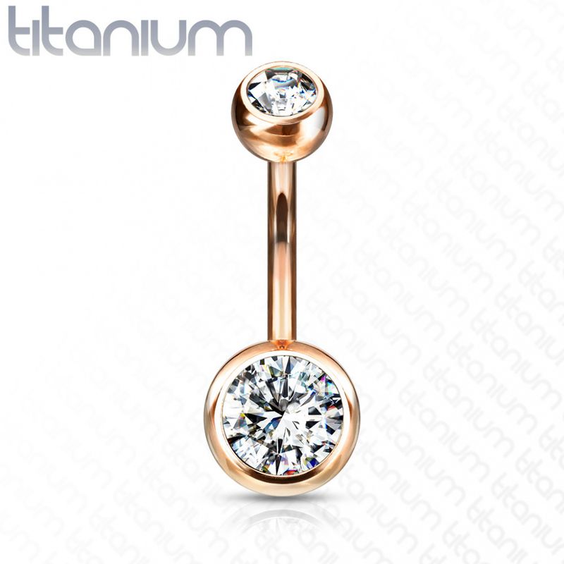 Titanium Belly Ring Rose Gold Clear