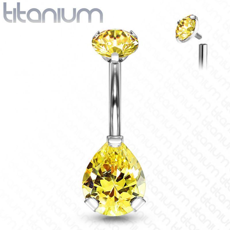 Tear Drop Titanium Internally Threaded Belly Ring Yellow