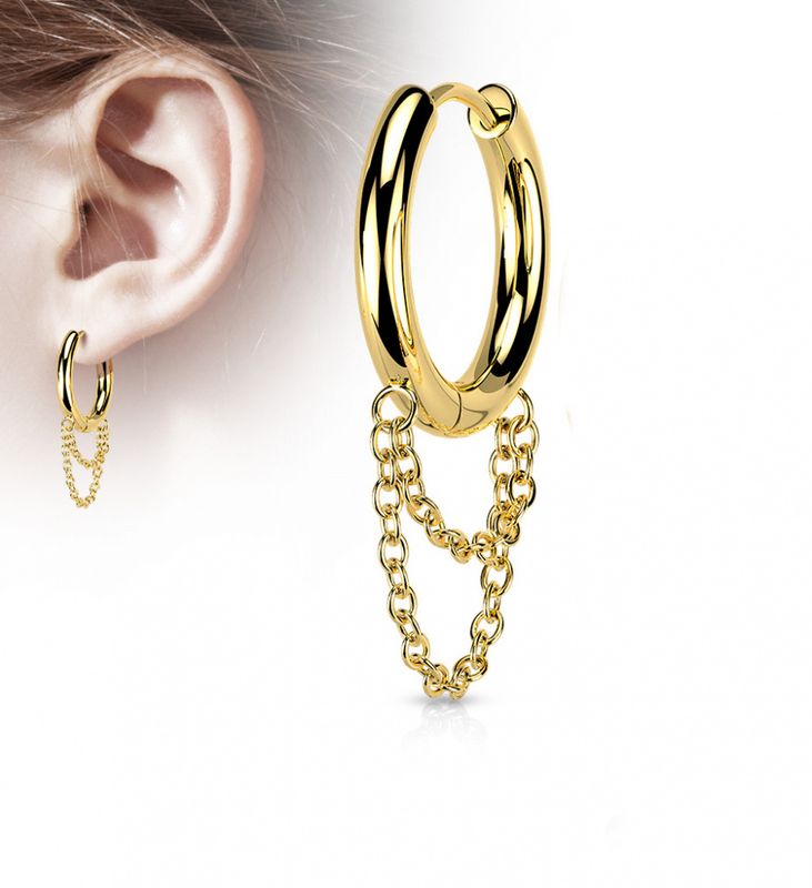 Hoop Earring Chains Dangle Gold