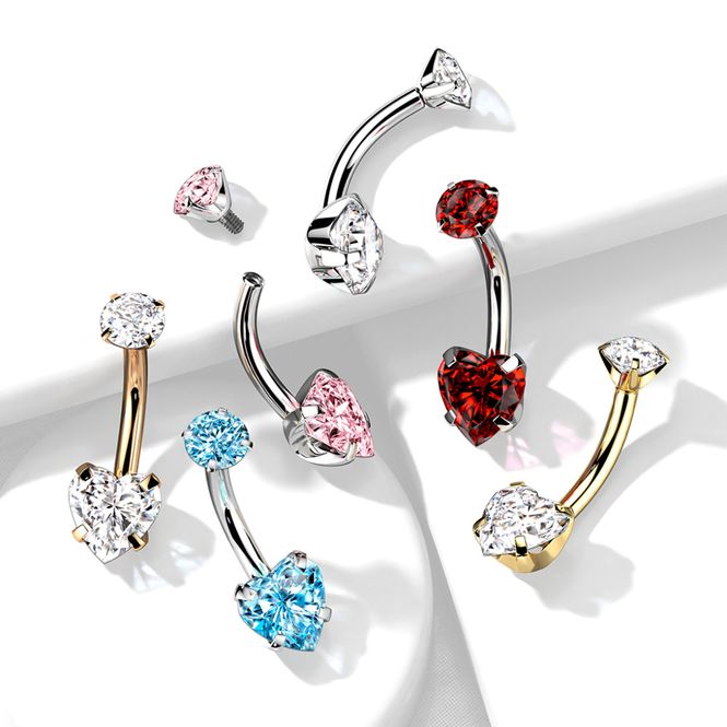Main Image Titanium Heart Belly Ring Red