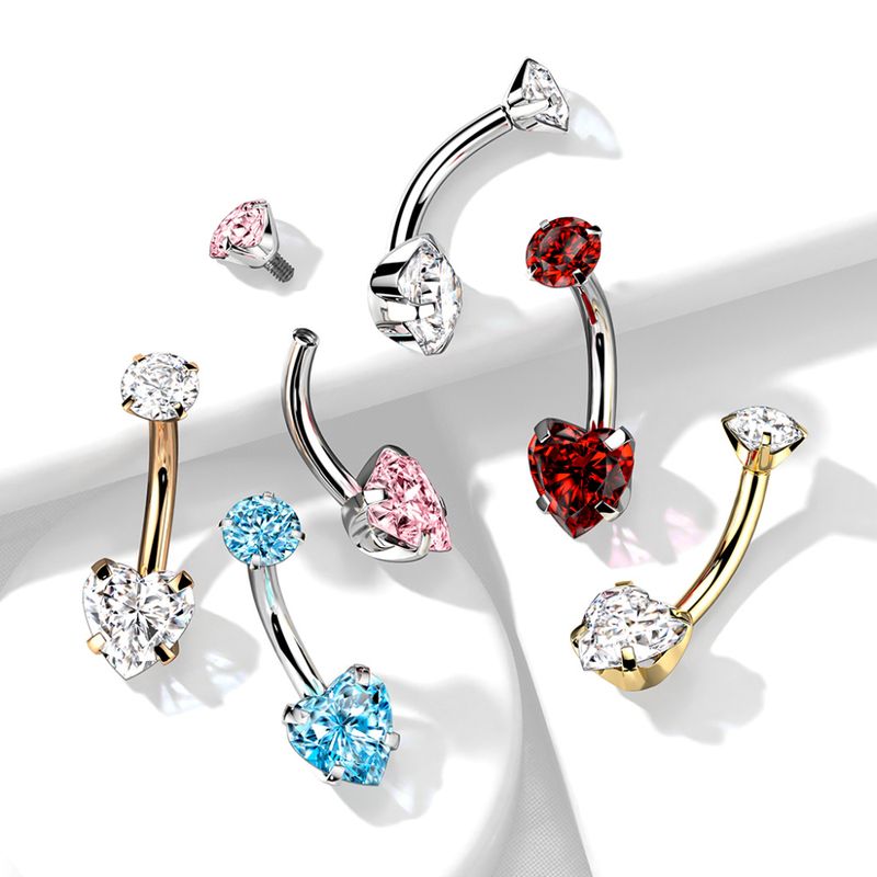 Titanium Heart Belly Ring Red