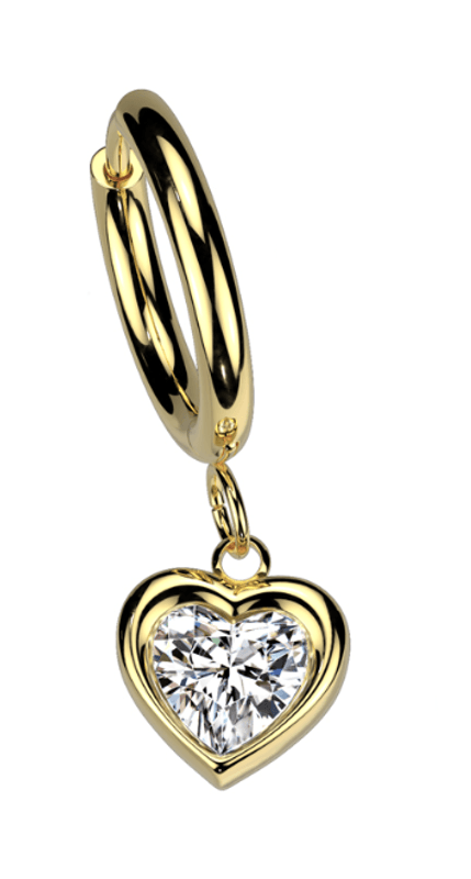 Crystal Heart Hoop Gold