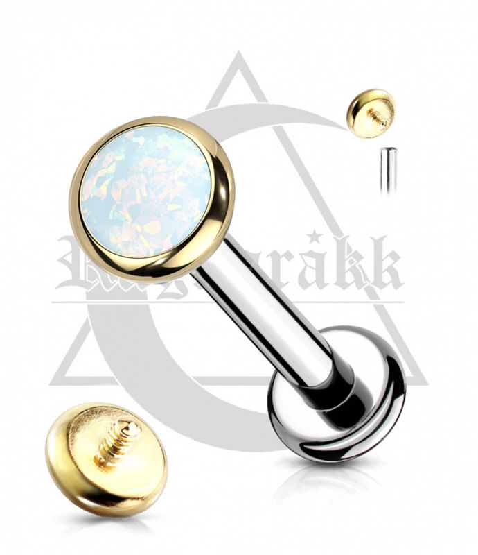Flat Opal Internally Threaded Labret Gold White