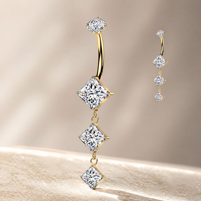 Belle  Titan Dangle Belly Ring Gold