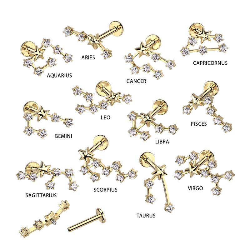 Zodiac Constellation Internally Threaded Labret Pisces Clear