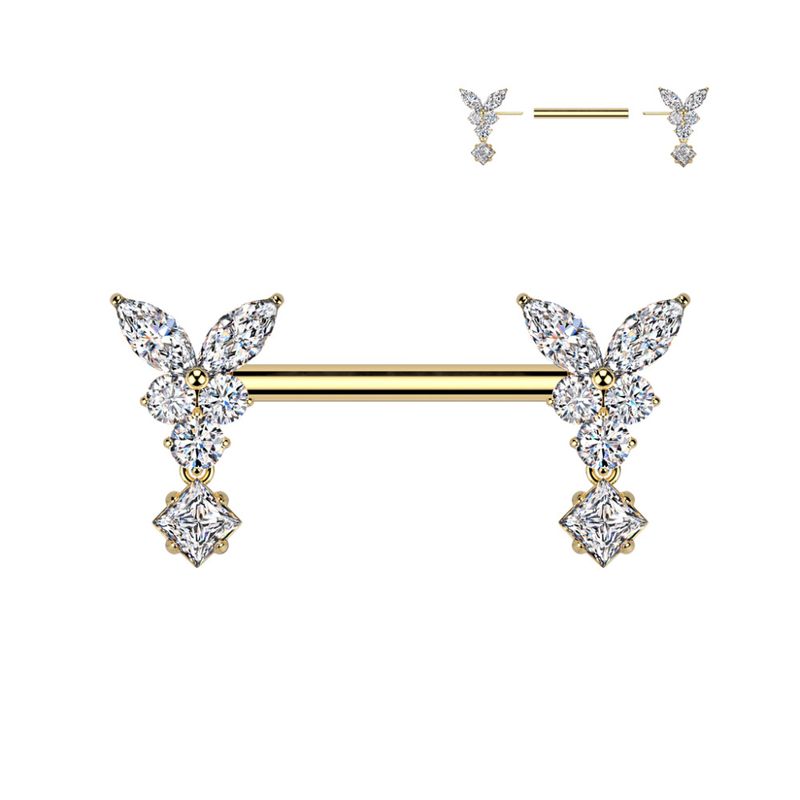 Butterfly Dangle Push-fit Nipple Bar Gold Clear