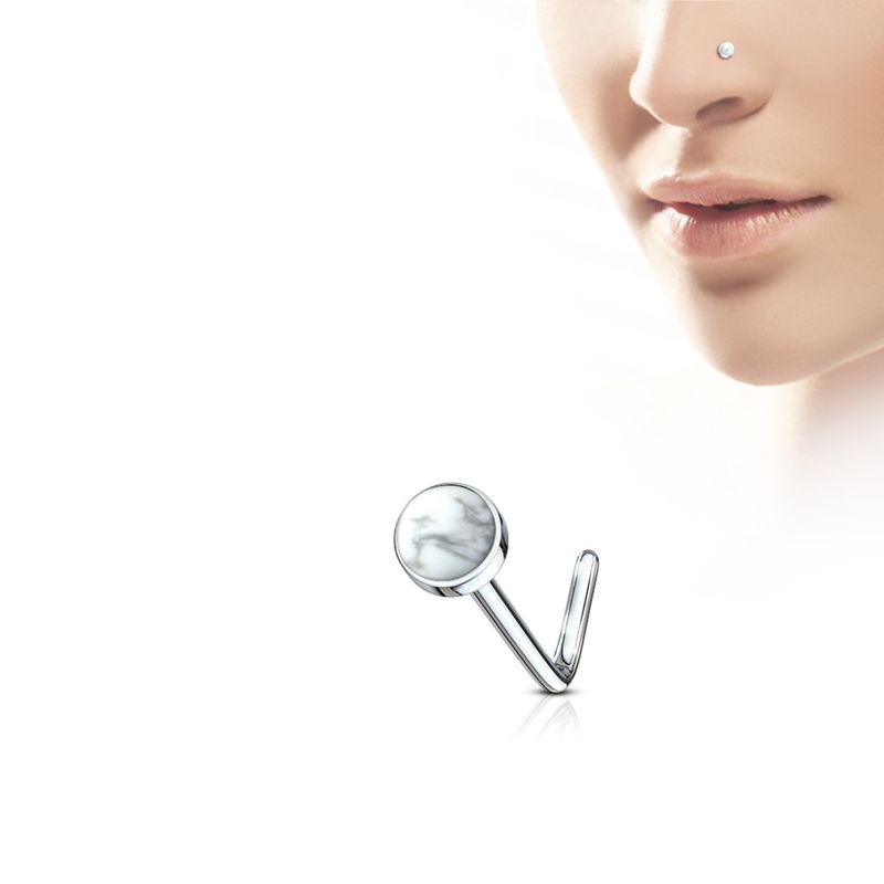 Stone Howlite Nose Stud L Bend White