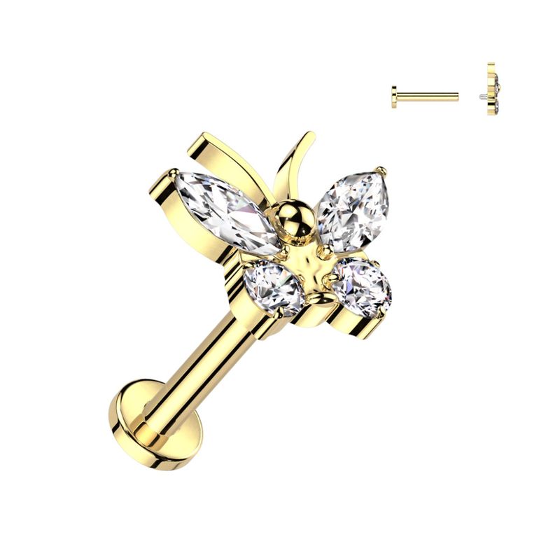 Butterfly Internally Threaded Labret Gold Clear