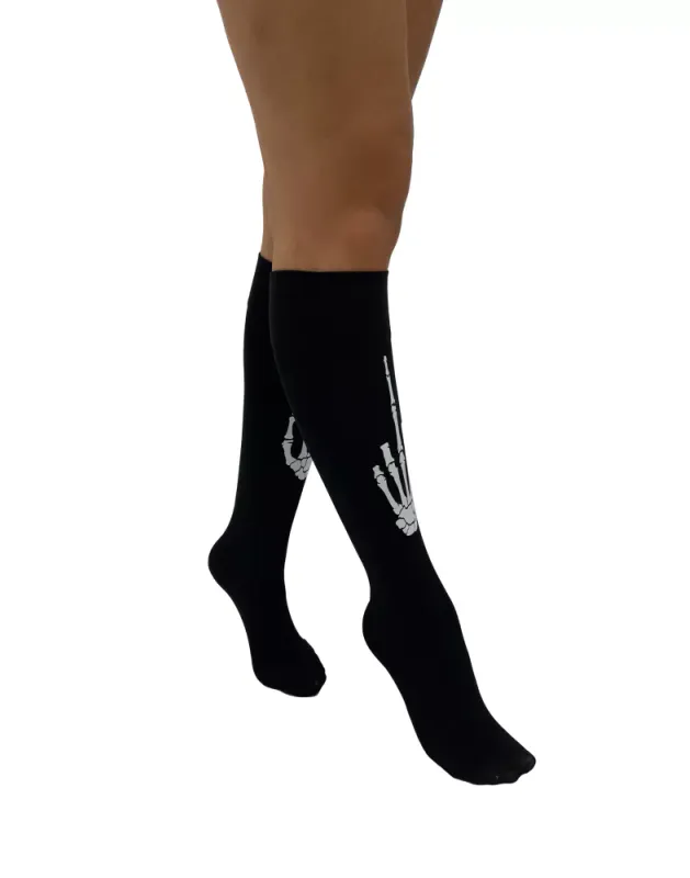 Skeleton Middle Finger Knee Socks