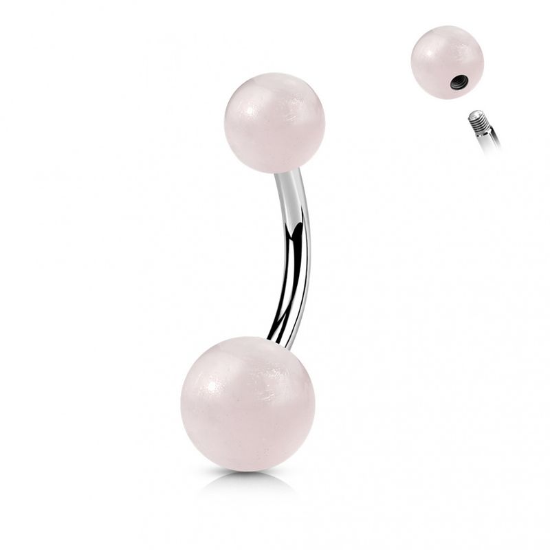 Stone Belly Ring Rose Quartz Pink