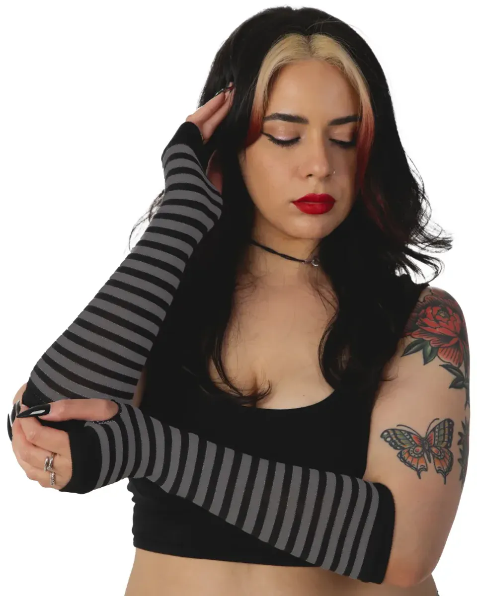 Striped Fingerless Gloves Gray