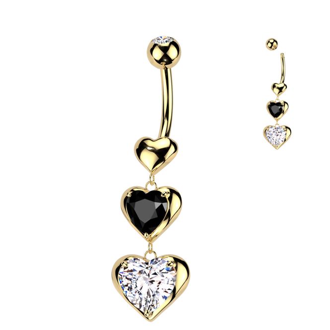 Hoofdbeeld Black Heart Belly Ring Gold