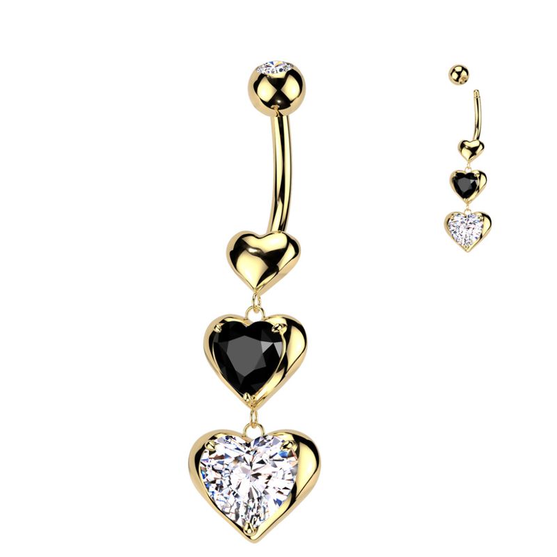 Black Heart Belly Ring Gold