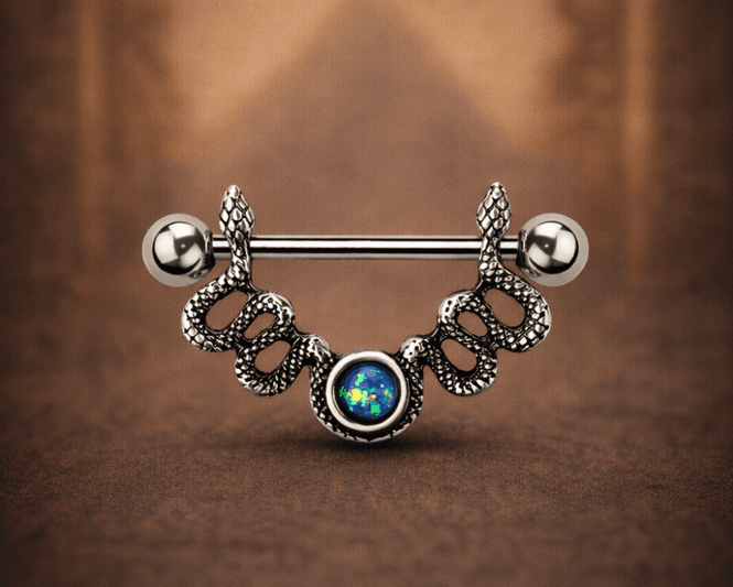 Main Image Snake Opal Nipple Bar Blue