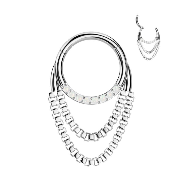 Leone Hinged Chain Ring Opal White
