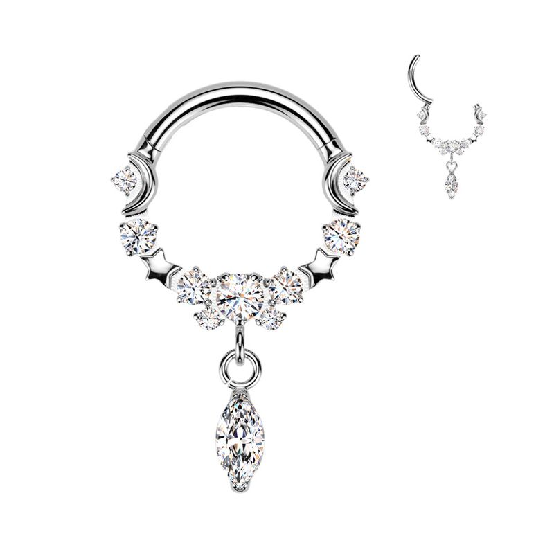 Lunas Crystal Dangle Hinged Ring Clear